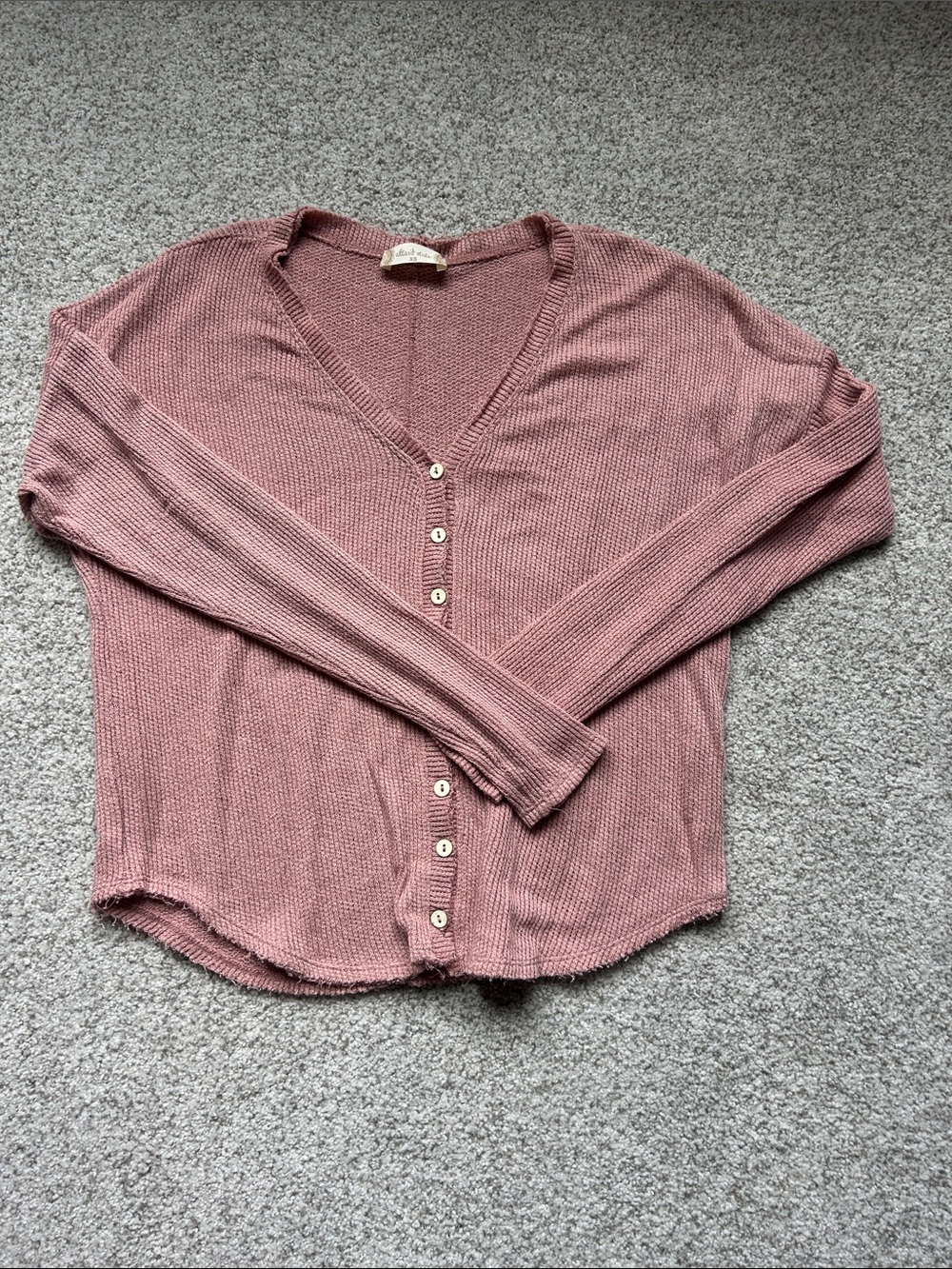 Altar'd State Mauve V-Neck Button Waffle Knit Sweater